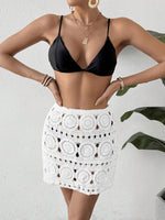 Load image into Gallery viewer, WDIRARA Women's Hollow Out Crochet Knit Cover Up Skirt High Waisted Sheer Beach Skirts White Large
