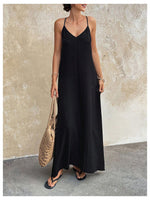 Load image into Gallery viewer, Verdusa Women's Backless Cami Dress Long Maxi Linen Dresses Summer Resort Wear Beach Outfits Sun Dress Black X-Small
