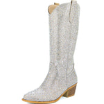 Load image into Gallery viewer, SOVANYOU Rhinestone Boots Cowboy Sparkly Boots for Women Silver Bling Boots Glitter Western Cowgirl Tall Boots Pointed Toe Crystal Knee High Boots
