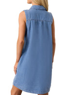 Load image into Gallery viewer, POTILI Denim Dress for Women Sleeveless Jean Dress V Neck A Line Bow Tie Front Casual Mini Dresses with Pockets 2025 Blue
