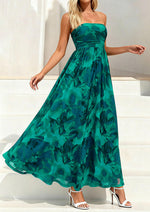 Load image into Gallery viewer, PRETTYGARDEN Women Strapless Maxi Dress 2026 Summer Floral Tube Top Ruched Beach Spring Wedding Guest Long Dresses (Floral Green,Medium)
