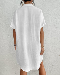 Bsubseach Swimsuit Coverup for Women Button Down Beach Shirts Blouse Short Sleeve Swimwear Cover Ups White M