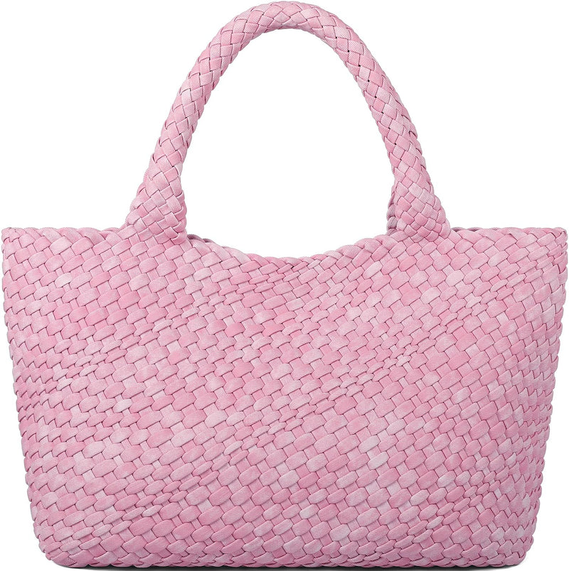 Woven Bag for Women, Fashion Top Handle Shoulder Bag Vegan Leather Shopper Bag Large Travel Tote Bag