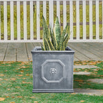 Load image into Gallery viewer, Kante Square Lion Head Concrete Planter, Classic English Style Plant Pot with Drainage Hole and Rubber Plug for Indoor Outdoor Garden Patio Home, 12.6&quot;x12.6&quot;x12.6&quot; Antique Gray
