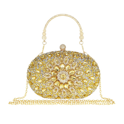 MAIRLOM Rhinestone Clutch Purses for Women Evening Wedding Formal - Round Pearl Clasp Handbag Crystal Gemstone Bag for Party Prom(Gold Clutch)