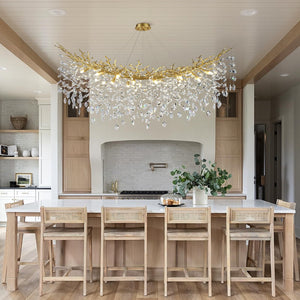 kvtinmty Modern Crystal Gold Chandelier, 55" Large Rectangular Oval Tree Branch Crystal Chandeliers for Dining Room,16-Light Flush Mount K9 Crystal Chandeliers, for Kitchen Island,Dining Room
