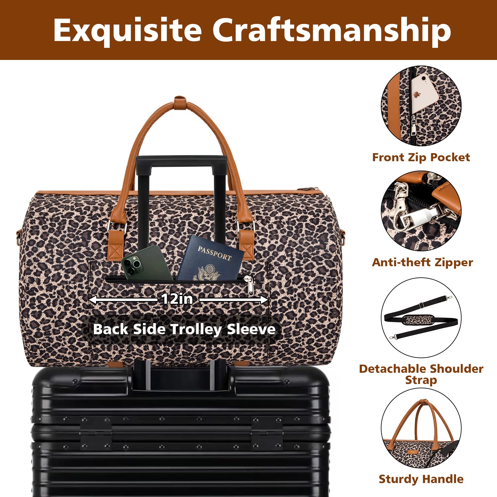 Garment Bag for Travel Convertible Carry On Garment Bag Large Travel Duffel Bags for Women 2 in 1 Hanging Suitcase Suit Travel Bags for Women & Men 3pcs Set