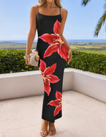 Load image into Gallery viewer, ZESICA Women’s Summer Bodycon Maxi Dresses 2026 Floral Spaghetti Strap Square Neck Sleeveless Boho Beach Long Dresses,Black,Medium
