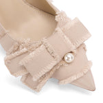 Load image into Gallery viewer, Manoloshow Women's Pointed Toe Heels with Bow Pearl, 3.15" Kitten Heels Slip on Stiletto Pumps with Tassels for Designer Evening Party Dress Shoes Nude Size 9
