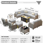 Load image into Gallery viewer, HOOOWOOO Outdoor Sectional Patio Furniture Set with Fire Pit Table,15 Pieces Wicker Conversation Sets L Shaped Couch,Extra Deep Out Door Sofa Outside Furniture with Swivel Chairs Ottomans,Light Gray
