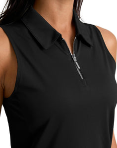 G Gradual Womens Golf Shirt Sleeveless Zip Up Polo Shirts for Women Collared Lightweight Tennis Athletic Tank Top, Black, Small