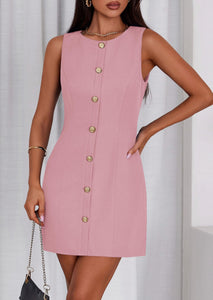 PRETTYGARDEN Work Dresses for Women 2025 Summer Business Formal Short Dress Sleeveless Button Down Elegant Office Outfits (Pink,Small)