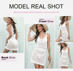 Load image into Gallery viewer, Dokotoo Sexy Swim Cover Up for Women 2025 Summer Fashion Scoop Neck Sleeveless Crochet Hollow Out Knit Mesh Spaghetti Straps Swimsuit Bikini Beach Dress Cruise Essentials Outfits All White Medium
