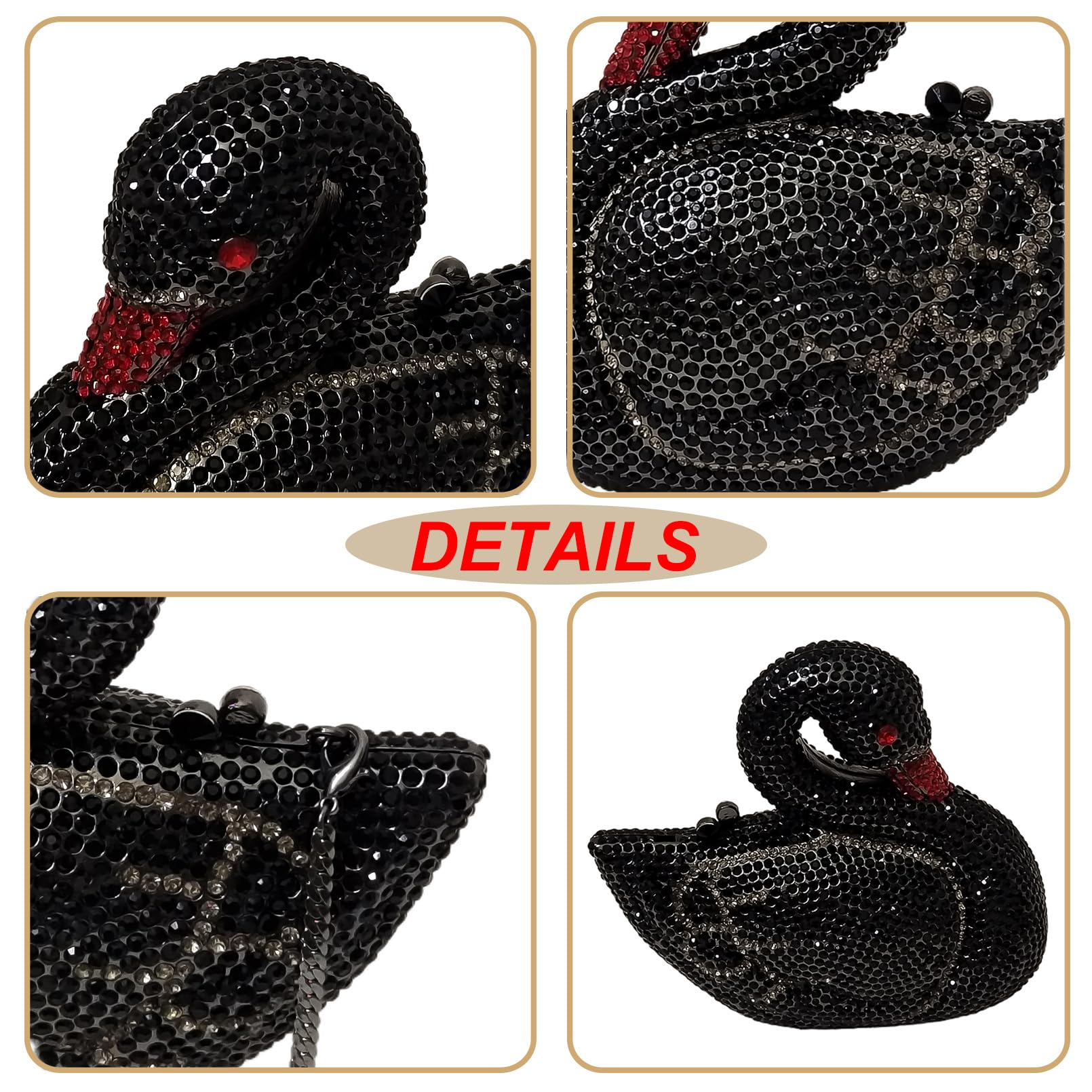 Elegant Swan Evening Purse Animal Crystal Clutch Women Minaudiere Handbag Party Luxury Rhinestone Bag(Black)