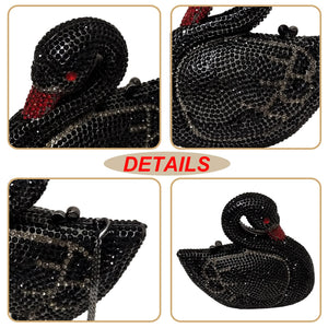 Elegant Swan Evening Purse Animal Crystal Clutch Women Minaudiere Handbag Party Luxury Rhinestone Bag(Black)