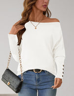 Load image into Gallery viewer, Micoson Womens Off Shoulder Sweater Tops Fall Outfits Fashion 2025 Oversized Knit Long Sleeve Crochet Pullovers White XL
