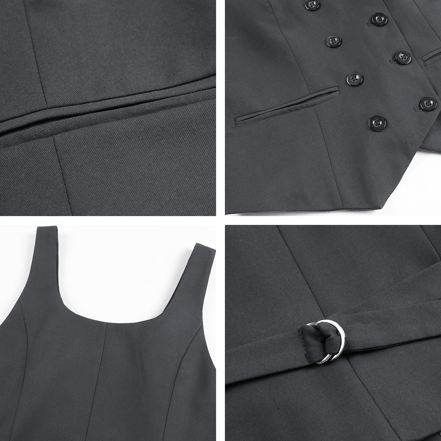Foucome Womens Suit Vest Double Breasted V-Neck Fashion Dressy Casual Waistcoat Vest for Women (Grey, M)