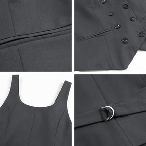 Foucome Womens Suit Vest Double Breasted V-Neck Fashion Dressy Casual Waistcoat Vest for Women (Grey, M)