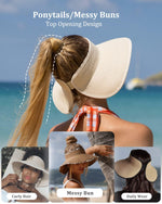 Load image into Gallery viewer, FURTALK Sun Visor Hats for Women Wide Brim Straw Ponytail Summer Beach Hat UV UPF Packable Foldable Travel Black
