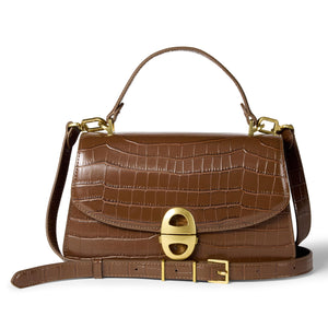 Amazon Essentials Women's Top Handle Handbag, Tan Faux Crocodile, One Size