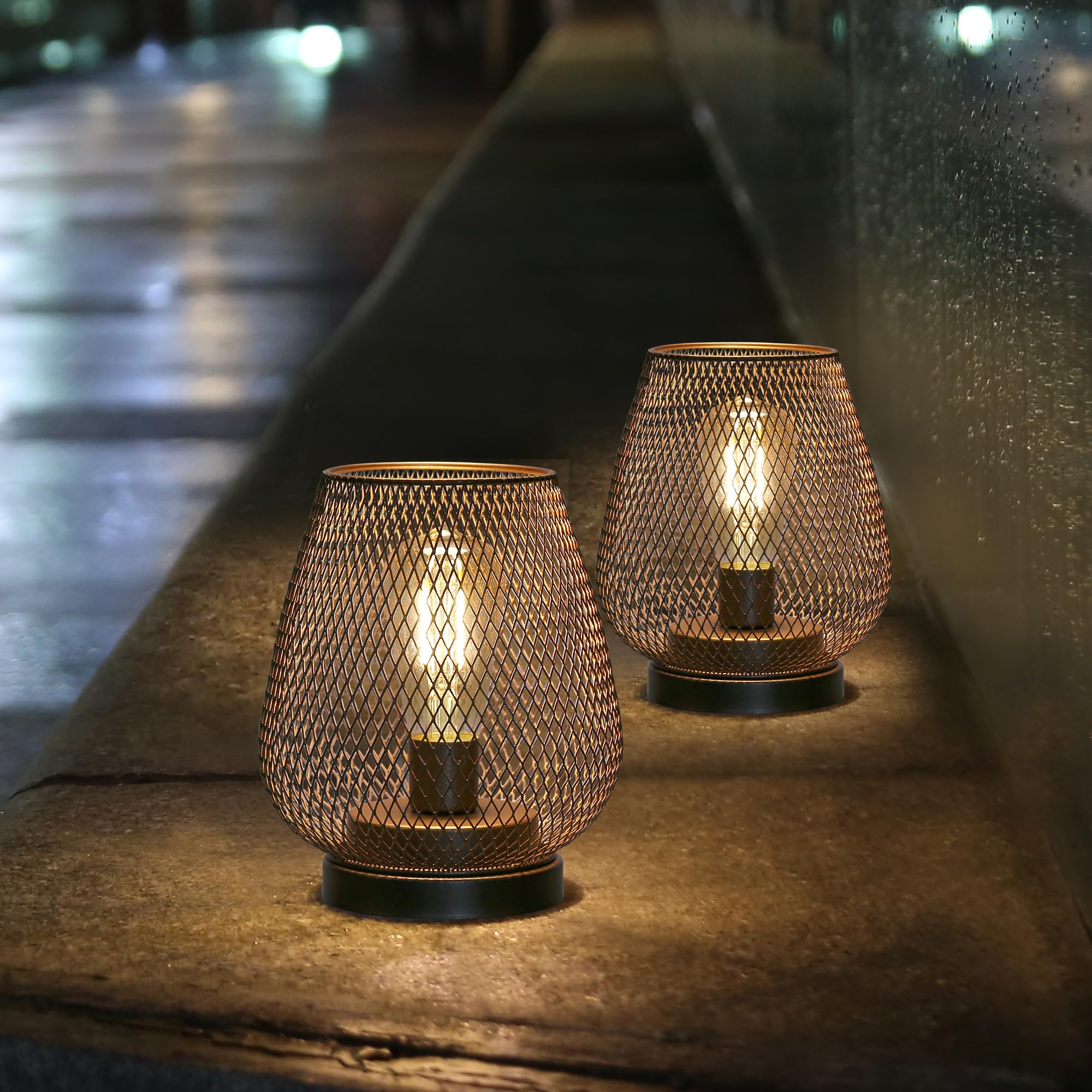 JHY DESIGN Set of 2 Metal Cage LED Lantern Battery Powered Cordless Accent Light with LED Great for Weddings Parties Patio Events for Indoors Outdoors