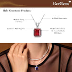 Load image into Gallery viewer, 18K White Gold Plated Silver Necklace With 5.45 Carat Total Weight Lab Grown Ruby (Red Color, Emerald Shape, VS Clarity) Dainty Necklaces For Women, Gift For Her, Jewelry For Women Comes With Gift Box

