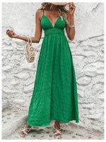 Load image into Gallery viewer, Milumia Women's Summer V Neck Backless Maxi Dress Boho Spaghetti Strap A Line Flowy Beach Long Sundress Green Medium
