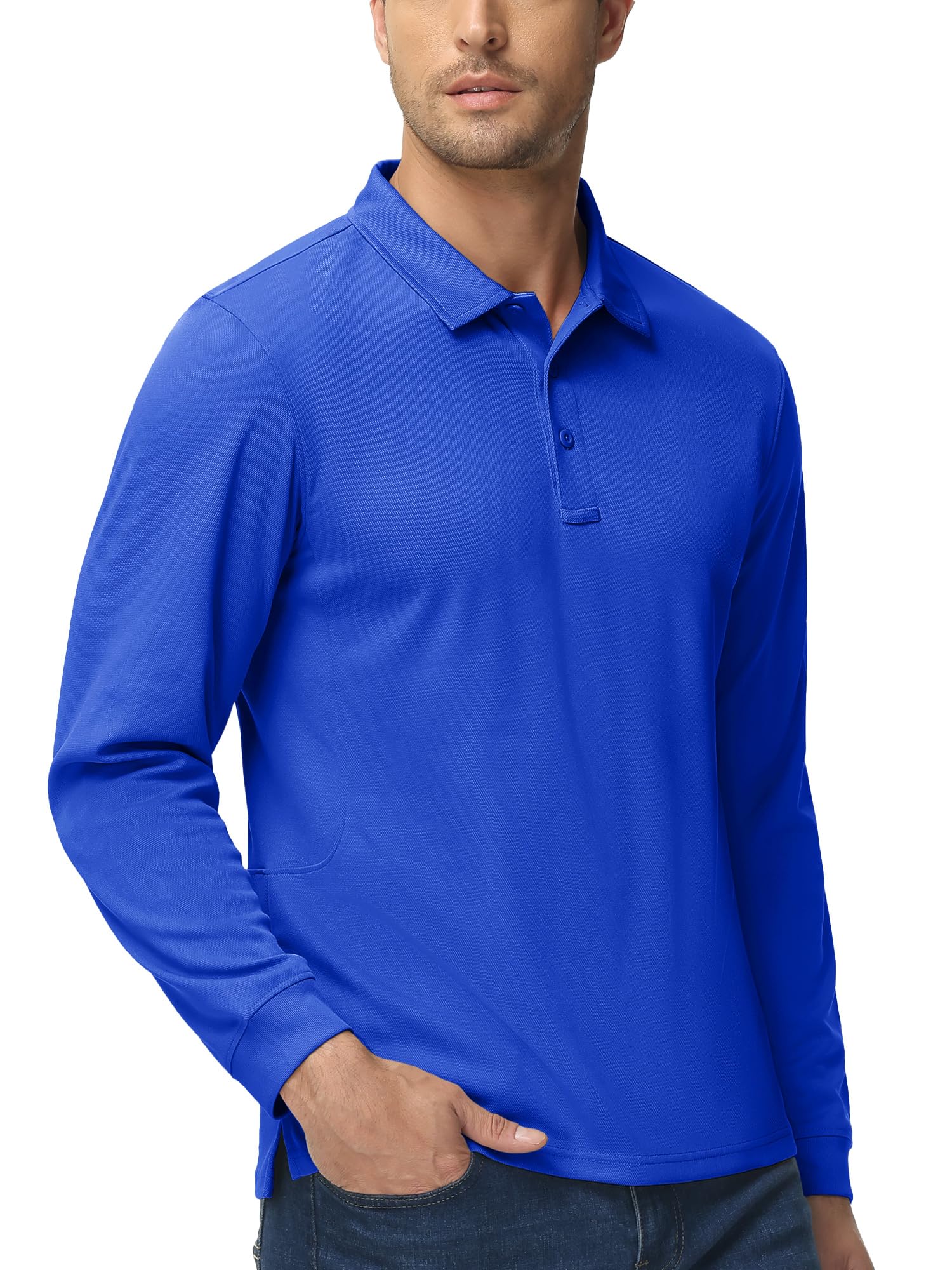 MAGCOMSEN Polo Long Sleeve Shirts for Men Golf Shirts for Men Casual Shirts Mens Tactical Polos Quick Dry Shirts Summer Fishing Shirts Golf Polo Blue XL