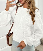 Load image into Gallery viewer, Saodimallsu Womens Cable Knit Cropped Sweater Fall Chunky Puff Long Sleeve Crewneck Loose Casual Pullover Tops White
