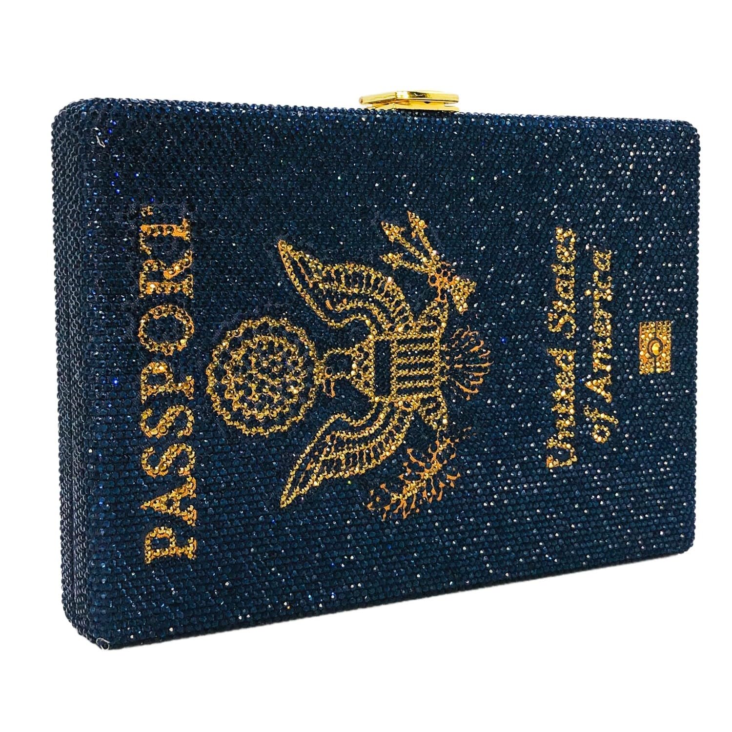 Boutique De FGG Retro Crystal Clutch Purses for Women Luxury Rhinestone Evening Bag Novelty Formal Party Clutch Handbag,Mini,Navy American Passport
