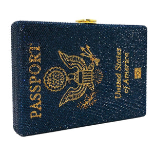 Boutique De FGG Retro Crystal Clutch Purses for Women Luxury Rhinestone Evening Bag Novelty Formal Party Clutch Handbag,Mini,Navy American Passport