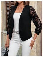 Load image into Gallery viewer, SweatyRocks Women&#39;s Polka Dots Lightweight 3/4 Sleeve Jackets Open Front Long Sleeve Elegant Jacket Outwear Black Lace X-Large
