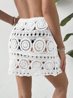 Load image into Gallery viewer, WDIRARA Women's Hollow Out Crochet Knit Cover Up Skirt High Waisted Sheer Beach Skirts White Large
