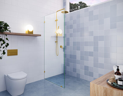 Glass Warehouse 78" x 34.5" Frameless Shower Door - Single Fixed Panel Satin Brass Satin