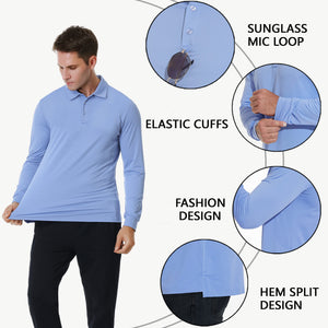 JWM Men's Long Sleeve Golf Polo Shirts - Athletic Casual Travel Performance Collar Shirts Lightweight Quick Dry UPF50