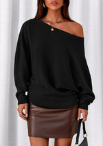 Load image into Gallery viewer, PRETTYGARDEN Women Off The Shoulder Sweater 2025 Fall Trendy Long Batwing Sleeve Knit Pullover Going Out Tops Winter Clothing (Black,Medium)
