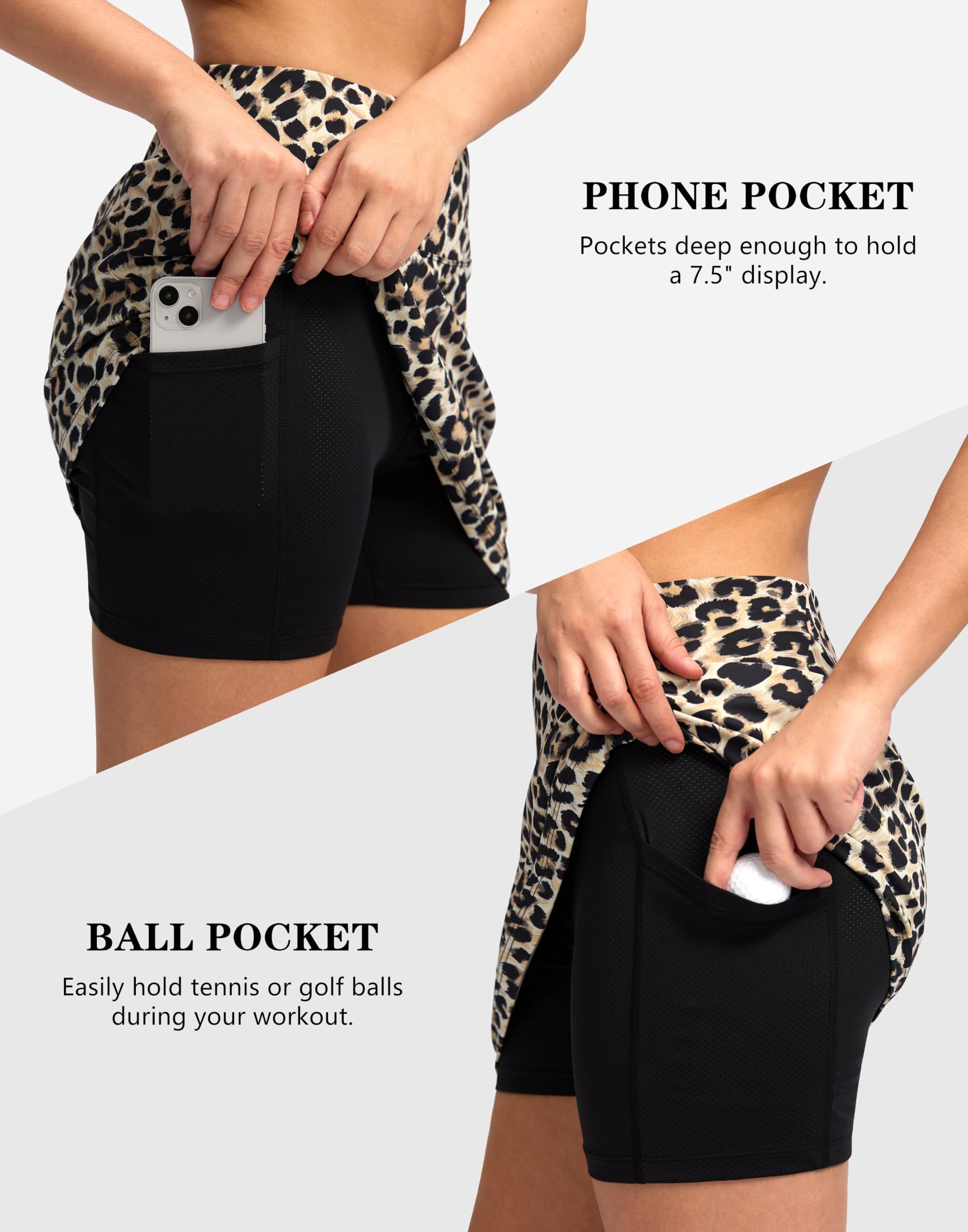 G Gradual Women's Golf Skirts Skort 4 Side Pockets High Waisted Stretchy Tennis Skirt with Short Athletic Casual (Leopard, M)