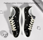 Load image into Gallery viewer, LUCKY STEP Women&#39;s Fashion Star Sneaker Lace Up Low Top Comfortable Cushioned Walking Shoes(Black Glitter,8.5 B(M) US)
