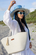 Load image into Gallery viewer, Large Woven Tote &amp; Small Handbag Set for Women, Cotton Rope Shoulder Bag for Beach Pool Travel Weekends, Purse for Essentials (White)
