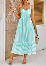 Load image into Gallery viewer, Fashionme Summer Maxi Dresses for Women 2026 Striped Vacation Beach Long Sundresses A Line Casual Flowy Boho Spaghetti Strap Backless V Neck Sleeveless with Pockets
