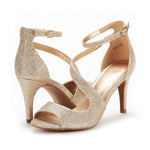 Load image into Gallery viewer, DREAM PAIRS Womens NILE Fashion Stilettos Open Toe Pump Heel Sandal, Gold Glitter - 9
