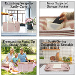 Load image into Gallery viewer, LHZK Standing Extra Large Utility Tote Bag with Metal Wire Frame and the Sides Rinforced, Extra Large Tote Bag with Handle, Reusable Grocery Bags Foldable, Beach Bag, Car Tote (Pink)
