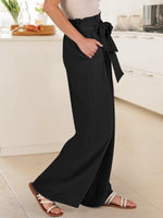 Load image into Gallery viewer, ANRABESS Womens Wide Leg Palazzo Pants Belted High Waisted Business Casual Flowy Long Trousers with Pockets Black-S
