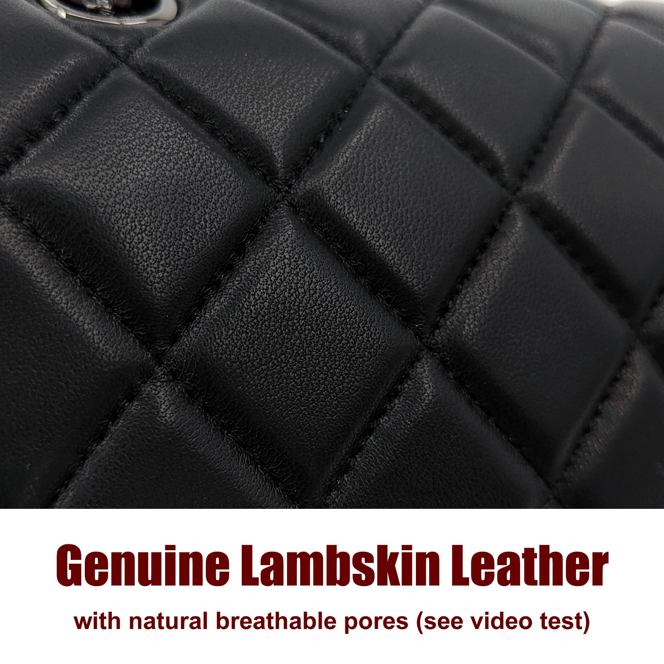 M-ioi-M Quilted Genuine Leather Crossbody Bags for Women, Soft Lambskin Adjustable Double Chain Strap Shoulder Bag, Medium Luxury Classic Designer Flap Purse, Trendy Lady Evening Handbag(Black,Medium)