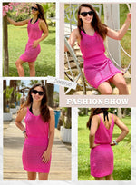 Load image into Gallery viewer, Dokotoo Bathing Suit Cover Ups for Women 2025 Summer Fashion Scoop Neck Sleeveless Spaghetti Straps Waist Crochet Hollow Out Knit Sexy Short Bikini Beach Dress Essentials Hot Pink Medium
