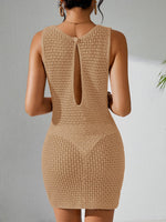 Load image into Gallery viewer, BreathSunny Womens Crochet Knit Swimsuit Cover Up Dress for Woman Summer 2026 Sexy Vacation Outfits Sleeveless Crew Neck Mesh Sheer Bathing Suit Hollow Out Mini Beach Dress Caramel Beige S

