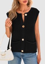 Load image into Gallery viewer, PRETTYGARDEN Women&#39;s Summer Sweaters Vest 2025 Sleeveless Button Down Cropped Pockets Chunky Knit Cardigan Trendy Tank Tops (Black,Medium)
