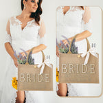 Load image into Gallery viewer, Silkfly Wedding Bride Bag Natural Jute Tote with Ribbon Bride Gift Bag with Handle for Shower(Gold Edges,Bride)
