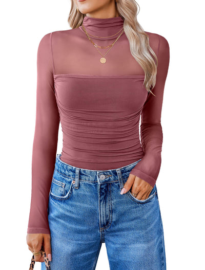 Avidlove Women Long Sleeve Bodysuit Turtle Neck Shapewear Body Suits Mesh One Piece Leotard Shirt Going Out Tops Fall Outfits