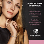 Load image into Gallery viewer, KEZEF Tennis Bracelets For Women - Cubic Zirconia - Oval 7x5mm Blue Sapphire Gemstones - Round 2.50mm White CZ - Silver Plated Brass - 7 Inch - Hypoallergenic Bracelets
